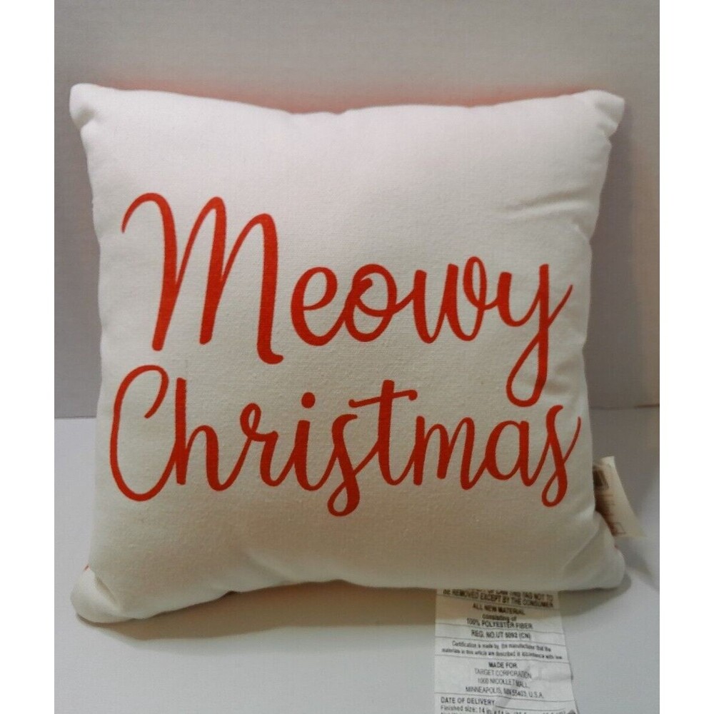 Meowy Christmas Holiday Decorative Throw Pillow - Cat Kitten - 12 X 12” - NWT